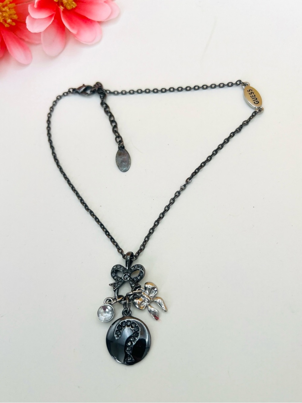 Guess Black Pendant Choker with Crystal Charms